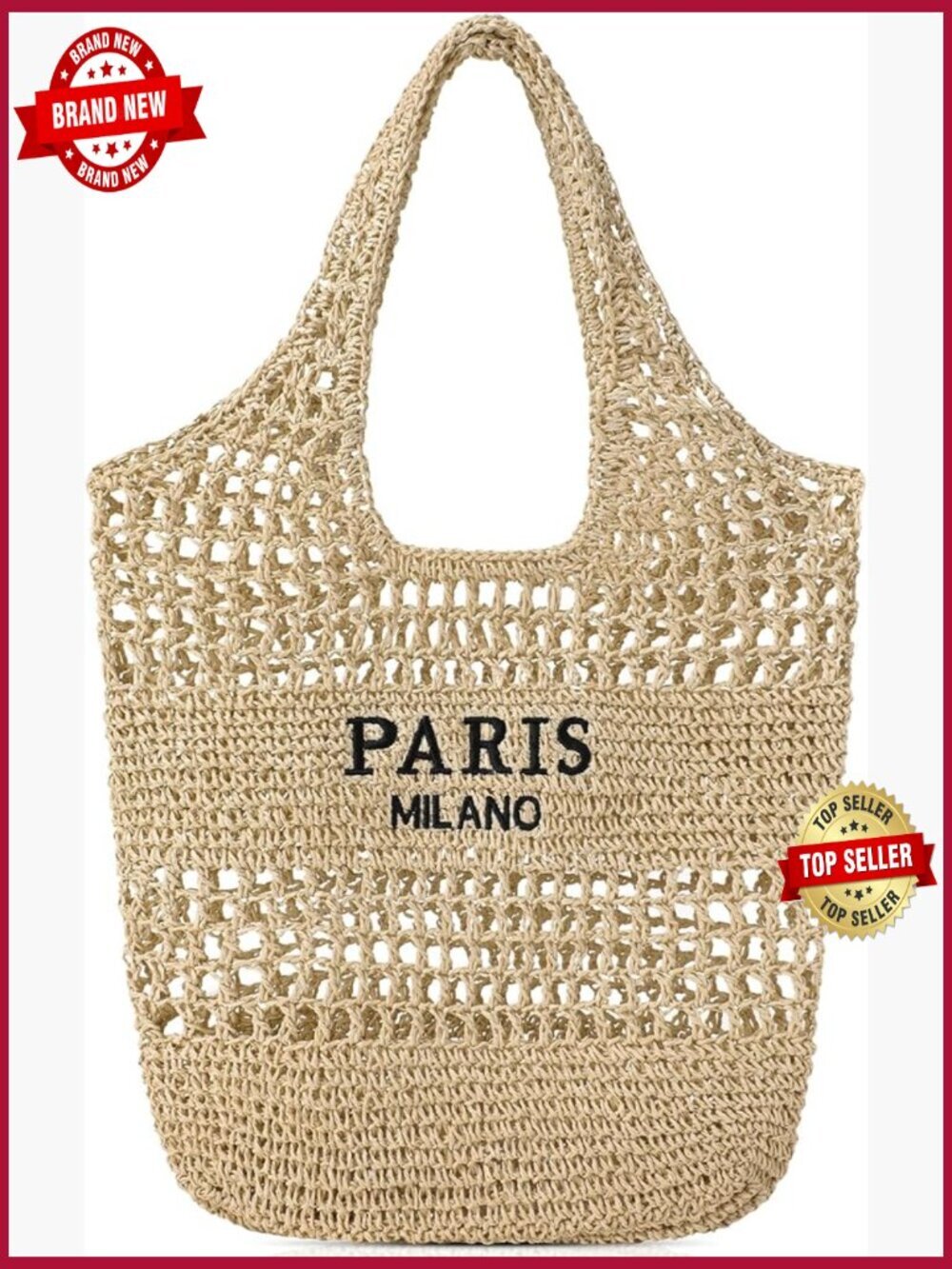 Beach Tote Bag - Handwoven Straw Summer Shoulder Bag for Women